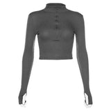 color casual T-shirt women long sleeves turtleneck crop tops sexy simple style party club 2021 spring summer