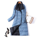 Women Double Sided Down Long Jacket Winter Turtleneck White Duck Down Coat Double Breasted Warm Parkas Snow