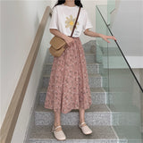 Women Vintage Clothes Long Skirts Harajuku Tender Temperament Streetwear Stylish Spring Summer Elastic Waist