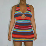 Style Knitted Dress Chic Women Summer Sexy Backless Deep V-neck Halter Dress Y2K Streetwear Vacation Casual