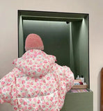 Pink Floral Puffer Jacket- Outfit