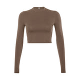Solid Basic Long Sleeve Womens Tshirt Casual Black White Fashion Crop Top T Shirt Ladies Fashion Korean Tee