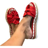 Summer New Slope And Bow Cool Slippers Women's Beach Thick Bottom Hemp Rope Large-Size