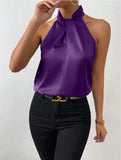 Women's Clothing 2025 Summer New Color Clove Hanging Neck Sleeveless Vest Ribbon Simulation Silk