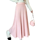 Zingj And Winter Loose Cover Meat Show Thin White Knit Skirt Female Pleated Skirt Lazy Casual Long Skirt Big Skirt-Outfit