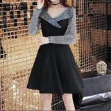Autumn Sexy Mesh Patchwork Sequins Waist A-line Dresses Women Elegant Fashion Evening Party Dress Vestidos De Fiesta