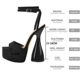 Onlymaker Women Peep Toe Sandals Black Flock Platform Ankle Strap High Heel Shoes Female Big Size Party Dress Sexy