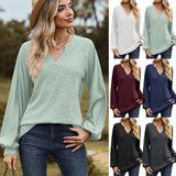 Zingj Autumn / Winter New V Collar Waffge Pure Color Long-Sleeved Loose T-Shirt Jacket Female-Outfit