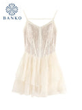 New Women Party Lace Backless Mini Dress Summer Fashion Sexy Sweet Slim Sling Spaghetti Straps V Neck Club Vestidos