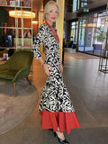 Round Neck Long Sleeve Print Maxi Dress Women Chic Bohemian Slim Fit Long Robes 2024 Fashion Lady Party Evening