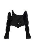 Satin Puff Long Sleeve T-Shirt Women's 2022 Early Autumn New Chic Irregular Design Tops Club Party Sexy E-girl Crop