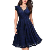 Women Party Dress Vintage V Neck Sleeveless Dress Lace Elegant Ladies Dresses with High Quality Lace (Size S on