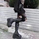 Bottom Knight Boots Women 2025 New Dark Style Punk High-Sleest Boots With Locomotive Long-Treneled Tidal