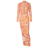 Women Autumn Long Sleeve Sexy Printed Bodycon Ankle Length Long Pencil Dress 2021 Fall Wholesale Lots Bulk