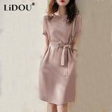 New Korean Aesthetic Solid Chic Dress Women Short Sleeve Office Lady Sweat Vestidos De Fiesta Elegant Fashion Robe