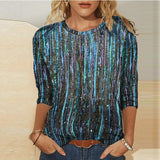 Women Round Neck Sexy Shirts Fashion 2022 New Printing Office Lady Top Blusa Fashion Autumn Spring 3/4 Sleeve Pullovers