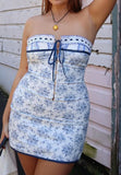 Blue Floral Lace Tube Mini Dress-Outfit