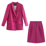 Womens blazer two piece suit set double breasted jacket blazer 2021 spring ladies formal