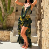 Summer New Women's Deep V Sexy Bare Waist Vest High-Waist Irregular Skirt Suit