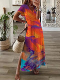 Summer Beach Sundress Robe Female Casual Vintage Printed Loose Beach Long Dress Women Hollow Out Short Sleeve