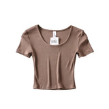 Zingj New Spring And Summer Slim Short Sports Short-Sleeved T-Shirt Women's Solid Color Fitness Stretch Running Yoga