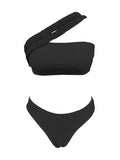 Single-Shoulder Rope Strap-Meared Solid Color Split Swimsuit Woman 2025 New