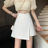 Women Solid Design New Asymmetrical Fashion High Waist Korean Style Ladies Elegant Daily All-match Casual Summer Soft