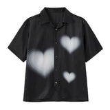 gradient heart Harajuku women blouse short-sleeved shirt cardigan pajamas collar goth Korean summer streetwear