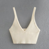 Women Solid Knitted Tank Top Summer Cropped Top Female Wide Strap Sexy Simple Vintage Blouse Straps Chic