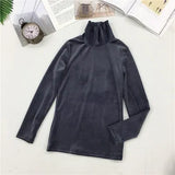 Spring Women Turtleneck T Shirt Tees Warm Thick Velvet T-Shirts Female Bottoming Long Sleeve Shirt