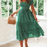 Vintage Vintage Print Puff Sleeve summer Beach sweet dresses Casual Square collar floral maxi long dress 2022