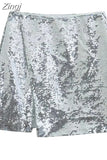 Silver Sequin Skirt Woman Glitter Short Skirt Women High Waist Sexy Mini Skirt Y2k Streetwear Fashion Slit Winter