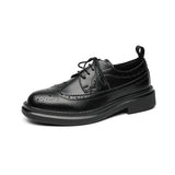 Zingj Vintage Round Head Cloth Block Carved Men's Fashion Business Casual Leather Shoes Increased Thick Bottom