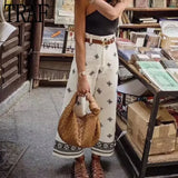 Embroidery Women Pants Summer High Waist Baggy Pants Woman Beige Vintage Wide Leg Pants Women 2023 Boho Women's