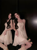Elegant White Female Mini Dress 2022 Summer Party Festival Cute Sexy French Romantic Chiffon Spaghetti Starp Dress