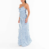 Fashion Sexy Style Dress Women 2025 Spring And Summer New Wood Ear Splicing Design Sense Solid Color Slinging