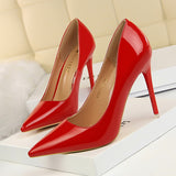 Zingj Fashion Simple Thin Heel Ultra High Heel Lacquer Leather Shallow Mouth Pointed Sexy Nightclub Show Thin Women's Single