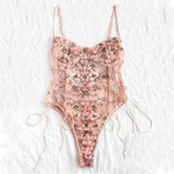 Teddy lingerie Sexy Underwear Erotic Corset Lace Mesh Sleepwear Nightwear Embroidered strap one-piece sexy