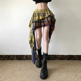 2025 Autumn And Winter New Women's Retro Color Lattice Print Irregular Design Half-Dress Dress