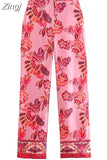 2023 Women Pants Sets Pink High Waist Pants For Women Vintage Print Woman Trousers Streetwear Casual Summer Women's