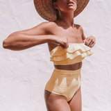 Sexy Swimming Suit Irregular Striped Cascading Ruffles High Waist Bikini Swimwear