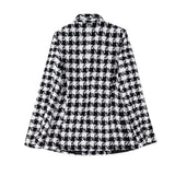 New Women's Suit Collar Thousand Bird Case Double Breasted Long Sleeve Suit