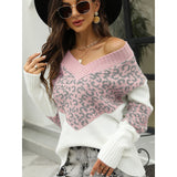 2025 New Colored Knitted Shirt Women's Autumn Winter Leopard Tard New V-Necked