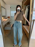 Autumn New High Waist Baggy Jeans Women Casual Fashion Straight Leg Pants Y2k Denim Trousers Vintage Loose Blue Washed
