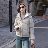 Short Cotton-Padded Jacket Women's New Winter Removable Sleeves Cotton-Padded Clothes Warm And Thick Loose Cotton-Padded Jacket Hooded Bread Coat-Outfit