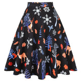 73-78 Winter Christmas Halloween Party Long Skirt A-Line Retro Vintage Gothic Floral Printed Big Swing Rockabilly