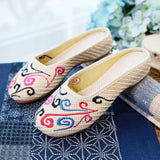 Zingj Embroidered Women's Cloth Shoes Baotou Cool Drag Leisure Summer Walk Shopping Travel Cow Tendon Bottom