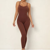 Zingj V Neck No Embarrassment Line Yoga Fitness Jumpsuit Show Back Hip Sports Jumpsuit Dance Pants Women-Outfit