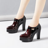 Mouth Single Shoes Thick Heel Waterproof Platform 2023 Autumn And Winter New Lacquer Leather Color High Heel Large Size Work