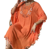 Dress 2025 New Beach Hooded Hook Splicing Tunne